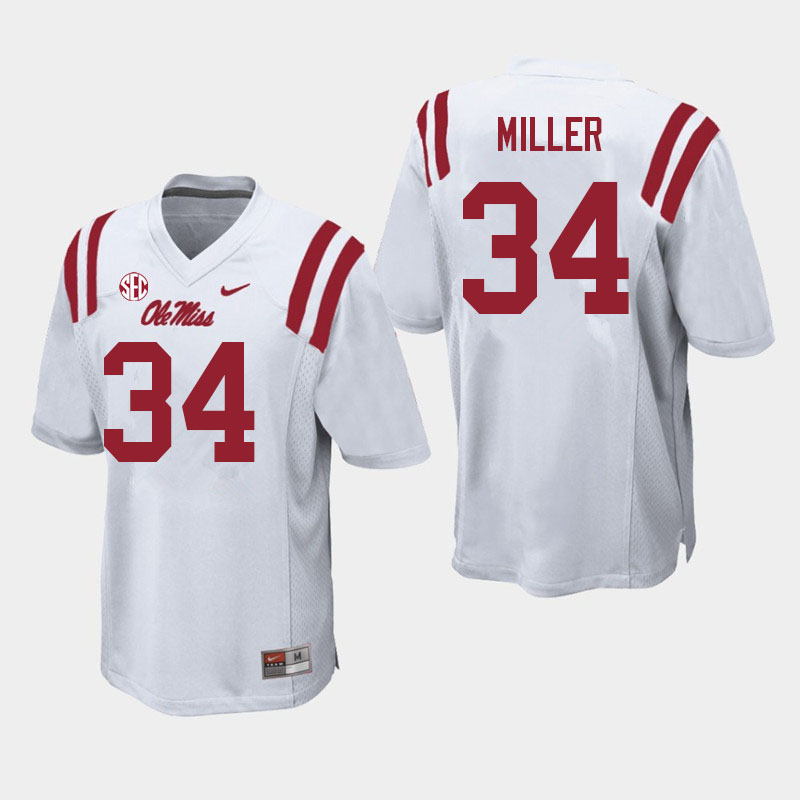 Men #34 Bobo Miller Ole Miss Rebels College Football Jerseys Sale-White - Click Image to Close